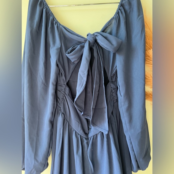 SHEIN Frenchy Knot Back Lantern Sleeve Ruffle Hem Dress - Picture 6 of 6